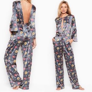 Victorias Secret silky satin floral loungewear jumpsuit jumper athleisure boho